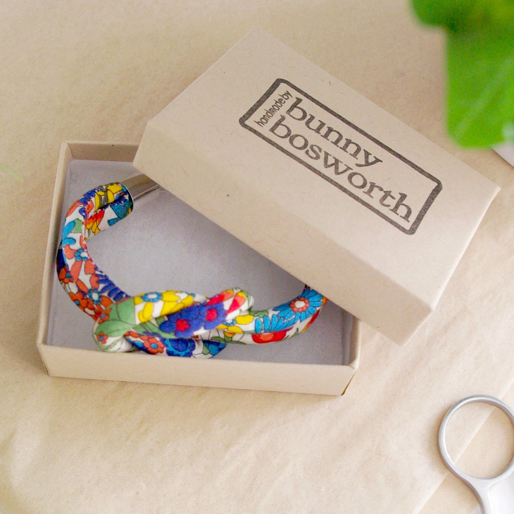 Handcrafted Margaret Annie Liberty Print Fabric Adjustable Reef Knot Bracelet from Bunny Bosworth for sale at Mostyn