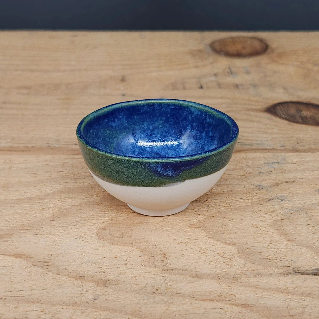 Handcrafted Mini Porcelain Bowl with Green Blue Glaze from Emily Hughes for sale at Mostyn