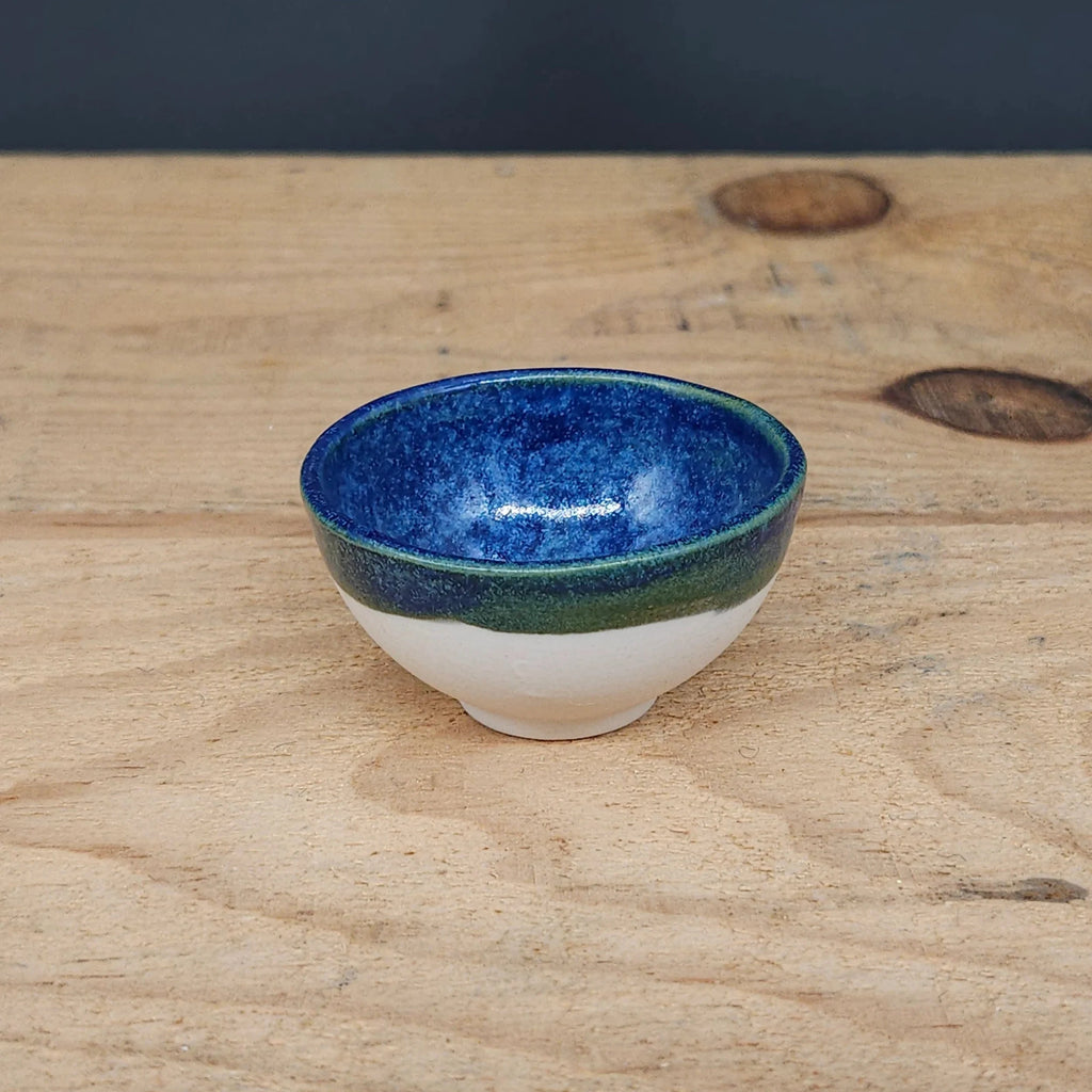 Handcrafted Mini Porcelain Bowl with Green Blue Glaze from Emily Hughes for sale at Mostyn