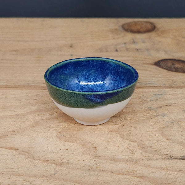 Handcrafted Mini Porcelain Bowl with Green Blue Glaze from Emily Hughes for sale at Mostyn