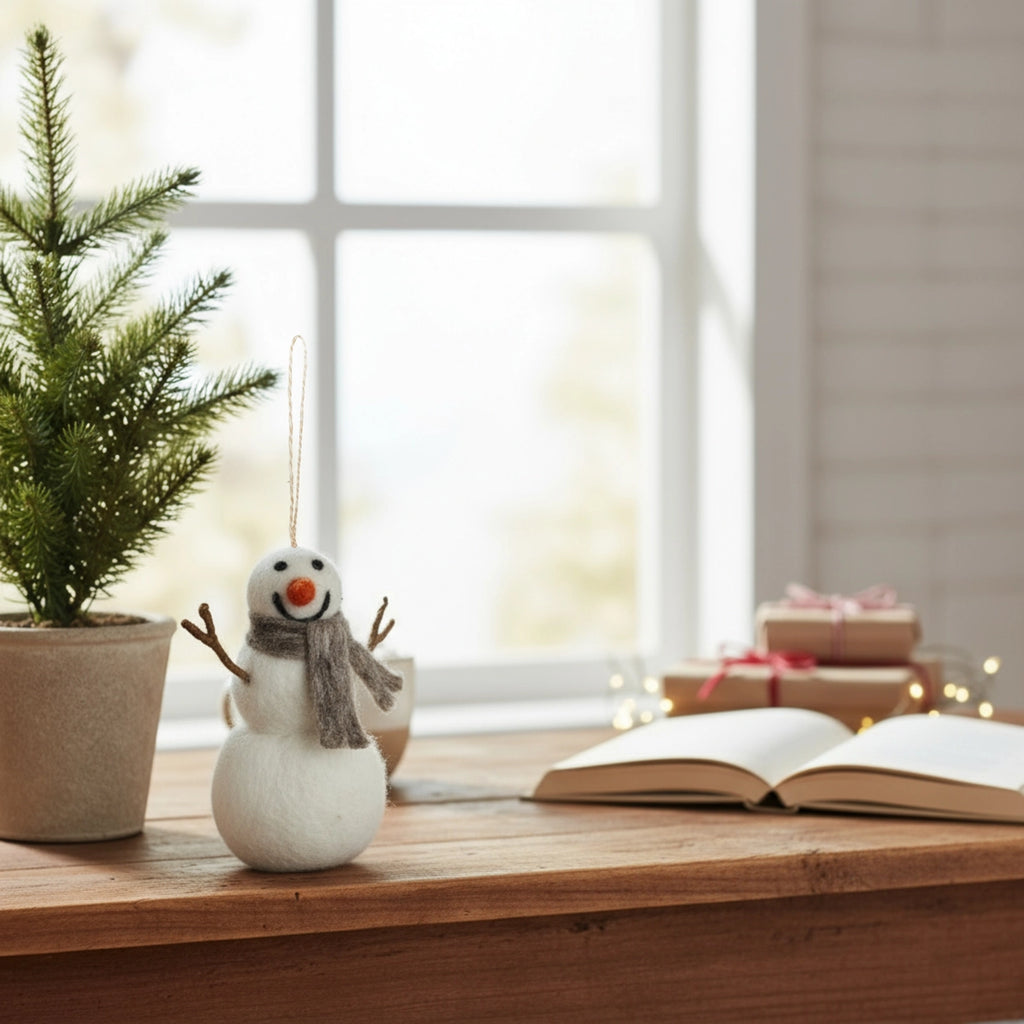 Handcrafted Norman the Snowman Felt Christmas Decoration from Felt so Good for sale at Mostyn