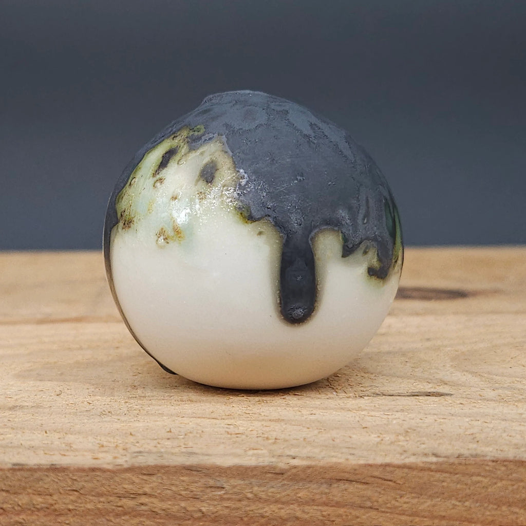 Handcrafted Round Black and White Slip Cast Porcelain Vessel from Debbie Nairn for sale at Mostyn