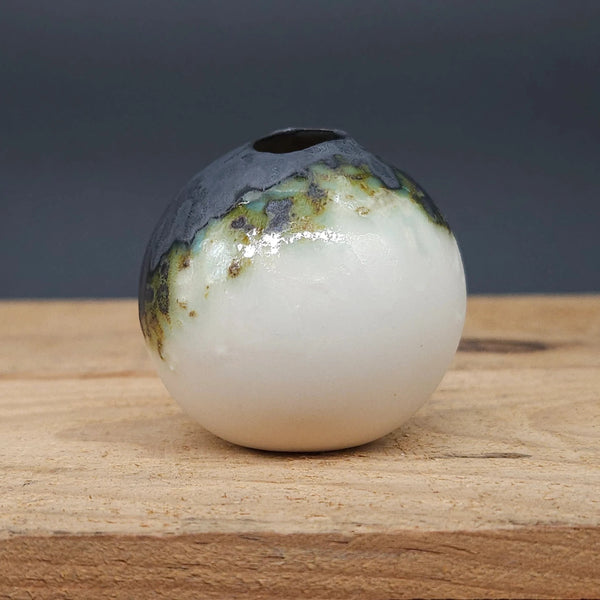 Handcrafted Round Black and White Slip Cast Porcelain Vessel from Debbie Nairn for sale at Mostyn