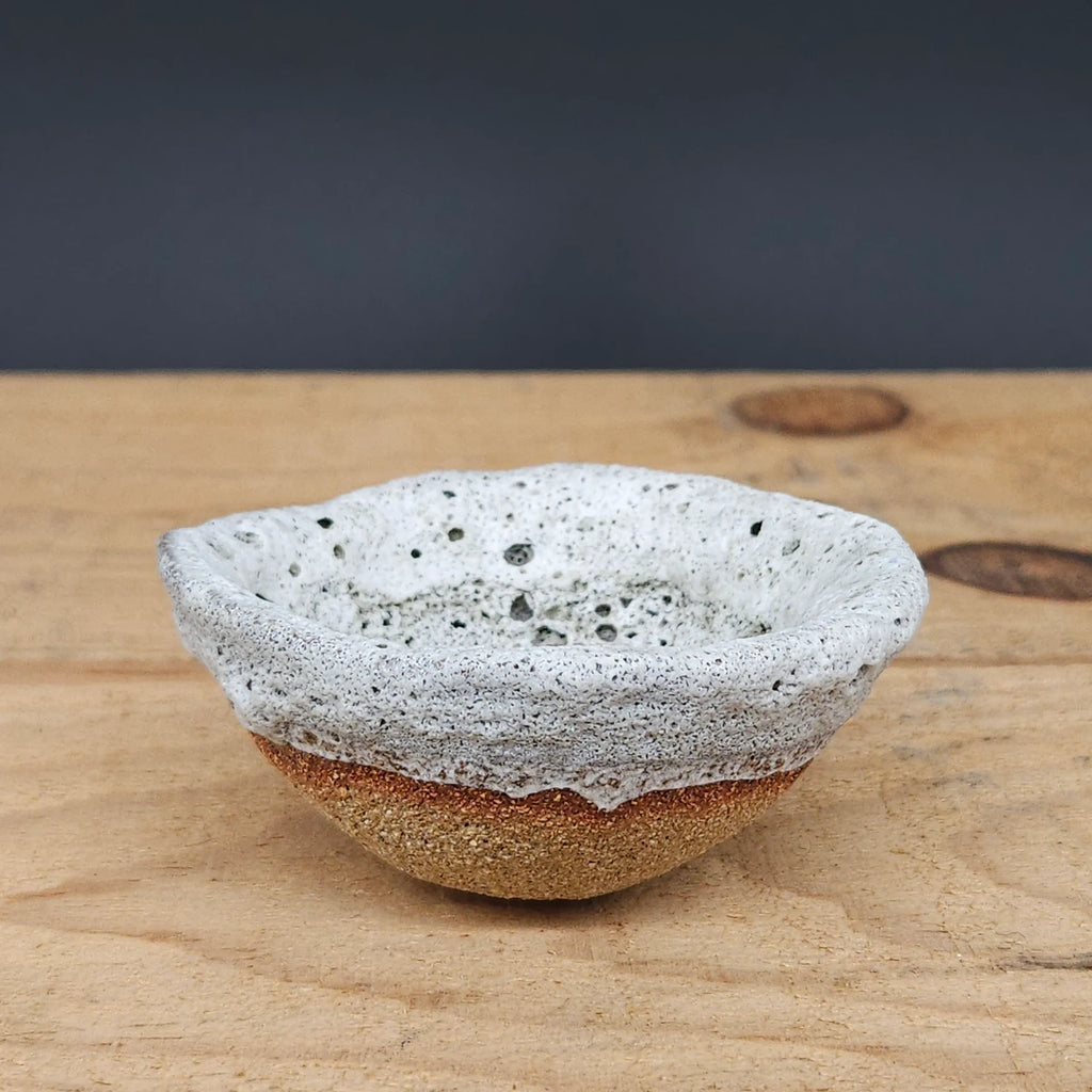 Handcrafted Stoneware Pinch Pot with White Lava Glaze from Gary Edwards for sale at Mostyn