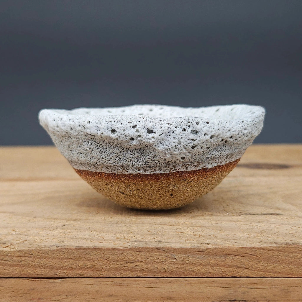 Handcrafted Stoneware Pinch Pot with White Lava Glaze from Gary Edwards for sale at Mostyn