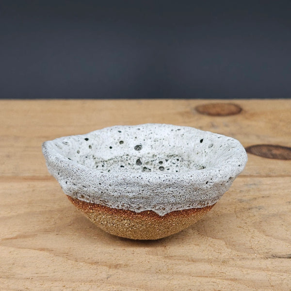 Handcrafted Stoneware Pinch Pot with White Lava Glaze from Gary Edwards for sale at Mostyn