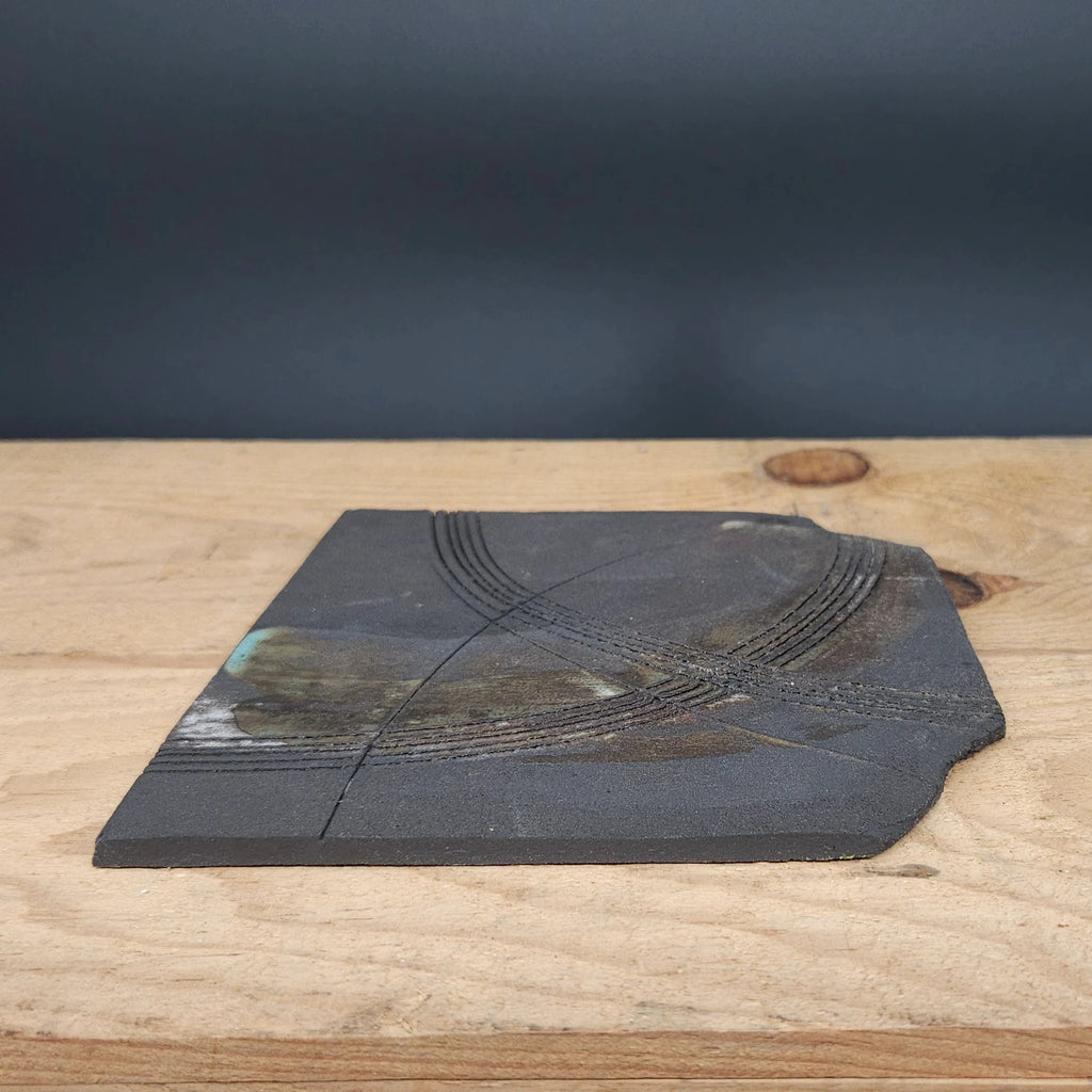 Handcrafted  Vulcan Black Slab Ceramic Plate from Emily Hughes for sale at Mostyn