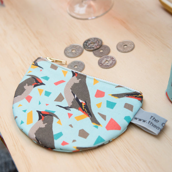 Handcrafted Waxwing Print Half Circle Zipped Fabric Purse from The Owlery for at Mostyn