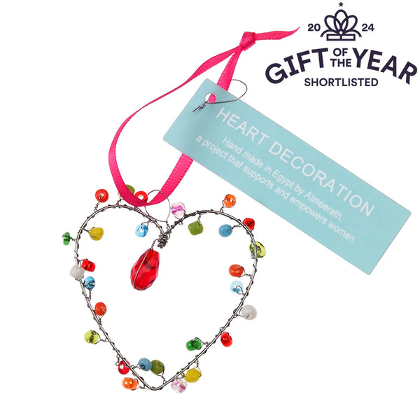 Handmade Beaded Multi Colour Mini Heart Hanging Decoration from Rex London for sale at Mostyn