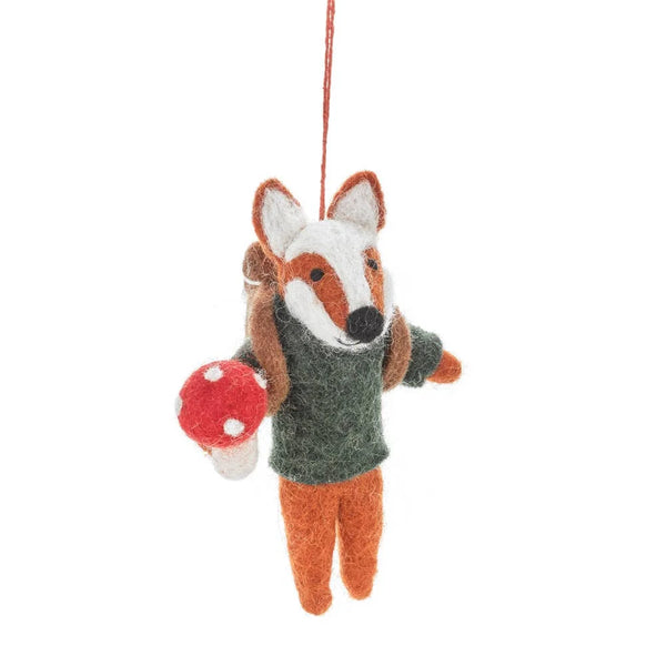 Handmade Felt Frankie Foraging Fox Hanging Christmas Decoration from Felt so Good for sale at Mostyn