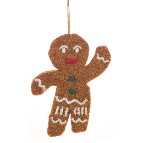 Handmade Felt Jolly Gingerbread Man Hanging Christmas Decoration from Felt So Good