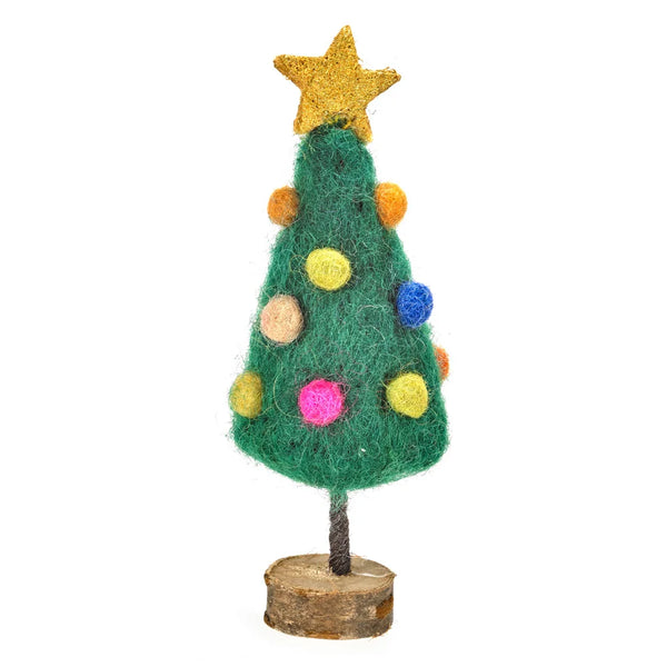 Handmade Felt Mini Christmas Tree on Wooden Base Standing Decoration from Felt so Good for sale at Mostyn