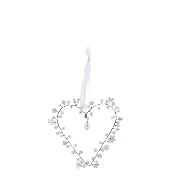 Handmade Beaded White Mini Heart Hanging Decoration from Rex London for sale at Mostyn