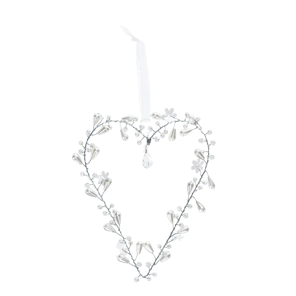 Handmade Beaded White Small Heart Hanging Decoration from Rex London for sale at Mostyn