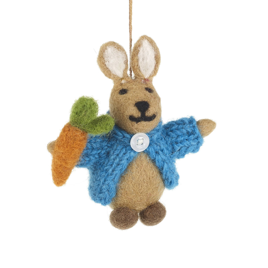 Handmade Felt Rabbit in Cardigan Hanging Decoration from Felt so Good for sale at Mostyn