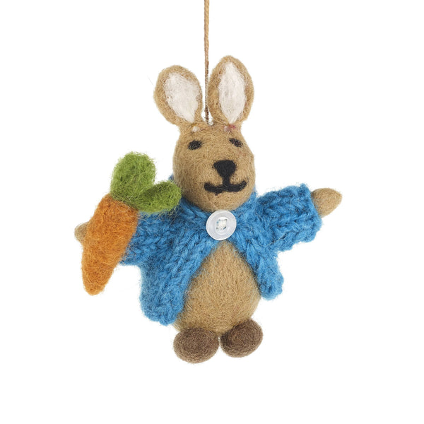 Handmade Felt Rabbit in Cardigan Hanging Decoration from Felt so Good for sale at Mostyn