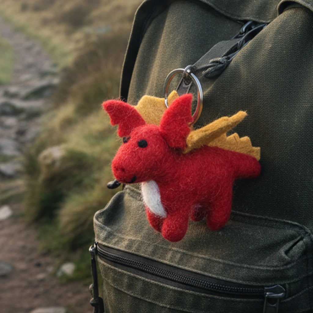 Handmade Felt Welsh Red Dragon Keyring by Felt so Good for sale at Mostyn