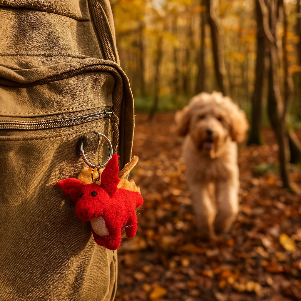 Handmade Felt Welsh Red Dragon Keyring by Felt so Good for sale at Mostyn