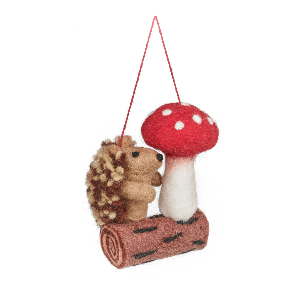 Handmade Felt Willow the Woodland Hedgehog Toadstool Decoration from Felt So Good for sale at Mostyn