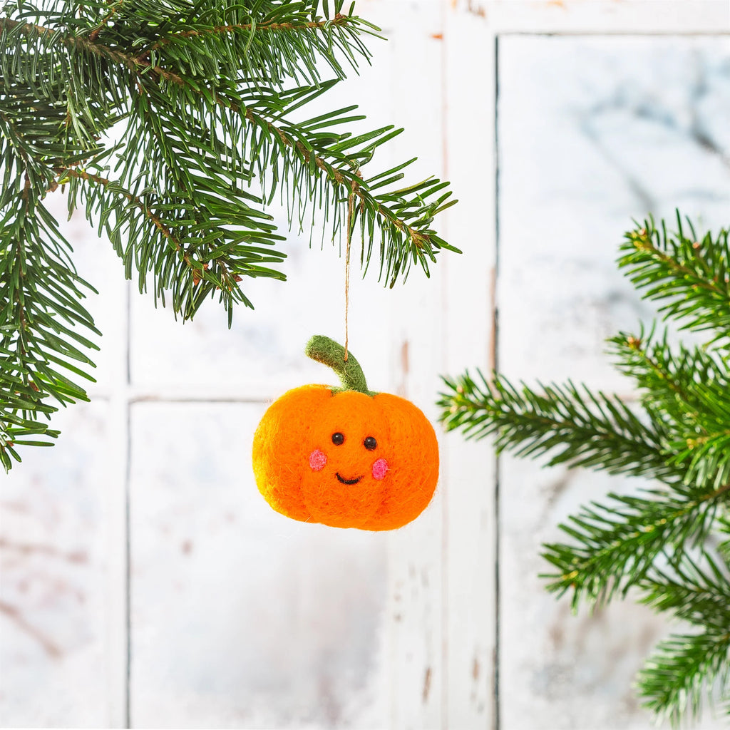 Happy Pumpkin Felt Hanging Autumn Decoration from Sass and Belle for sale at Mostyn