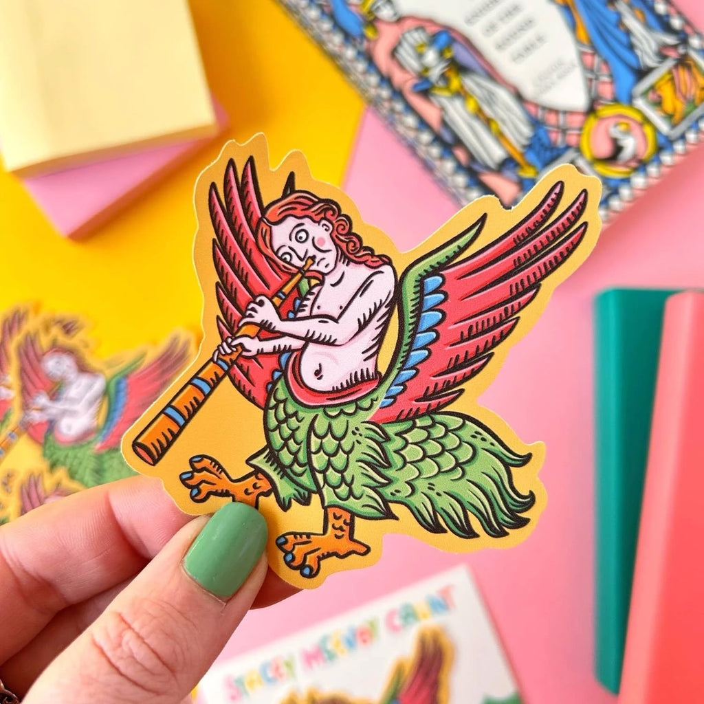 A Harpy Medieval Marginalia Vinyl Sticker by Stacey McEvoy Caunt for sale at Mostyn