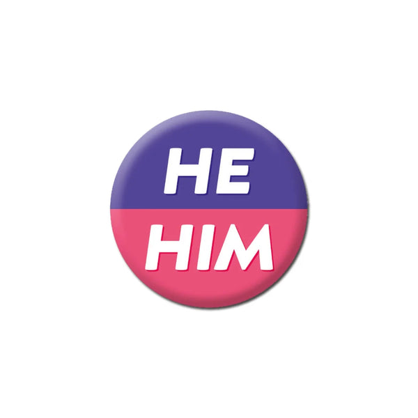 He/Him pronouns badge by Dean Morris Cards for sale at Mostyn