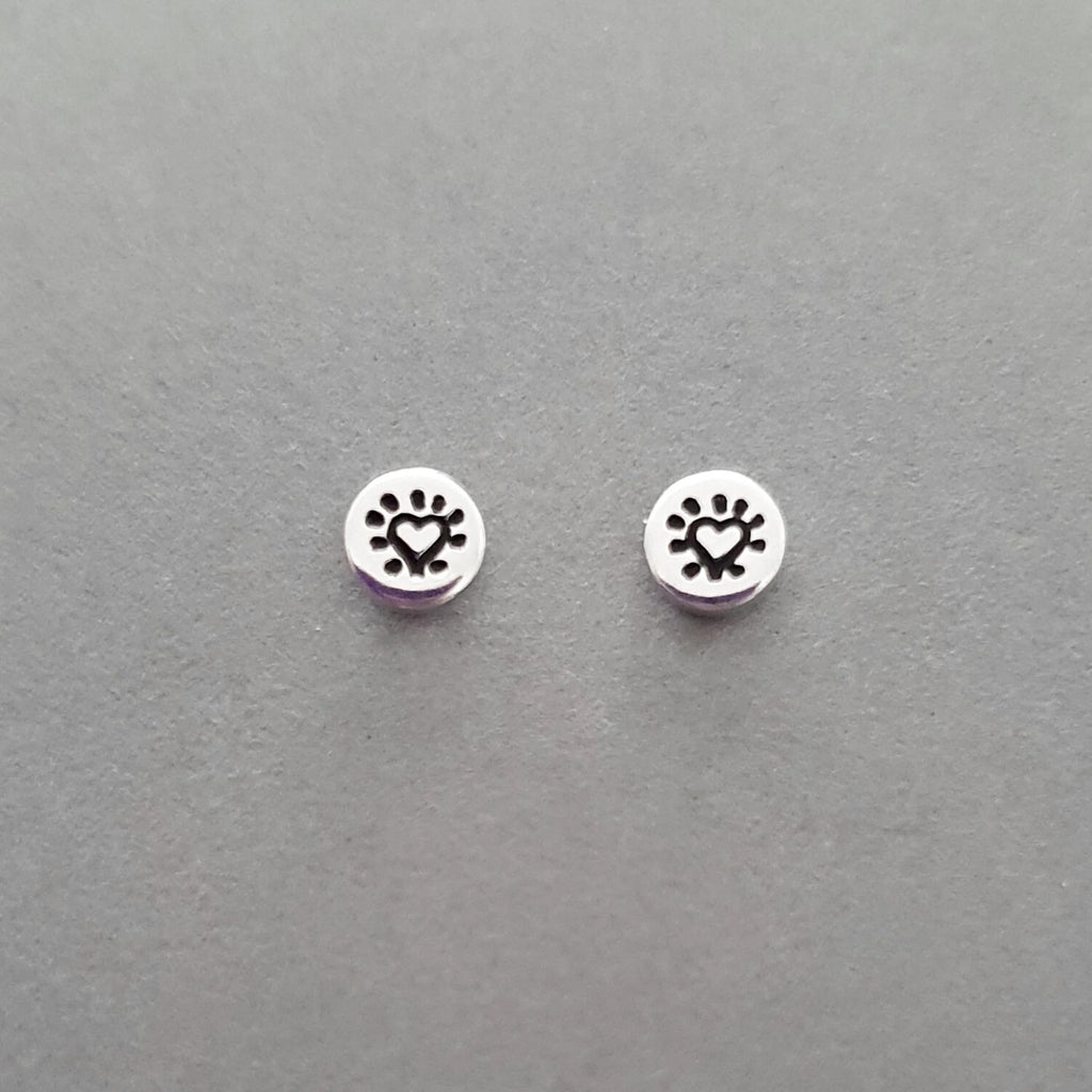 A Handcrafted Heart Burst Stamped Silver Stud Earrings from Jewellery by Jackie for sale at Mostyn.