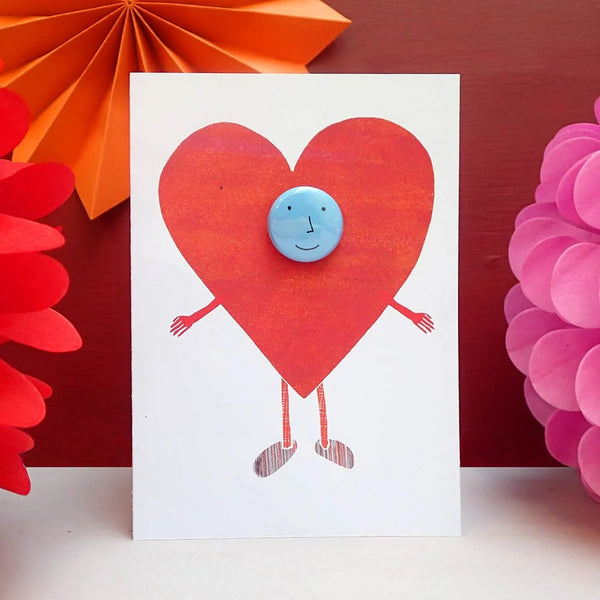 Heart Costume Valentines Card with Badge by The Black Rabbit for sale at Mostyn
