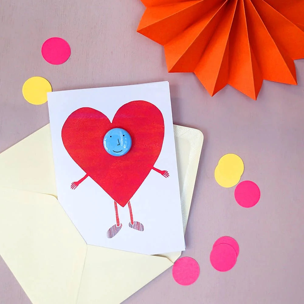 Heart Costume Valentines Card with Badge by The Black Rabbit for sale at Mostyn