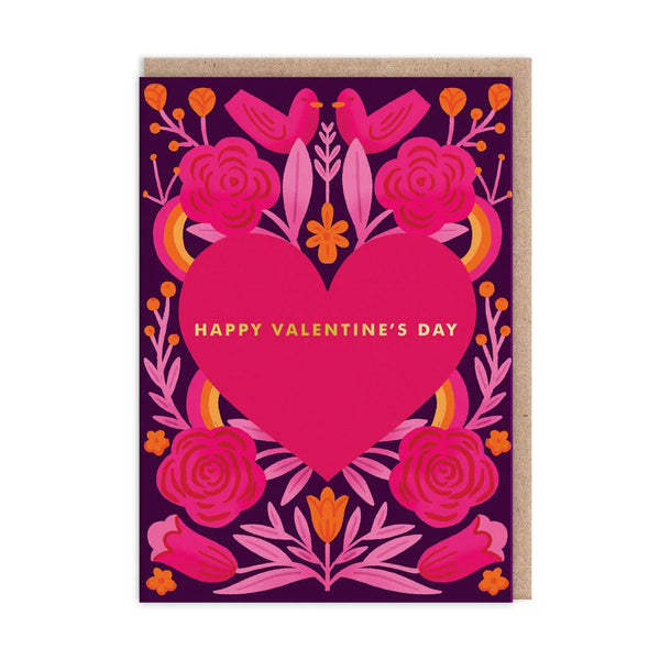 Heart Flowers and Birds Valentine's Day Card from Ohh Deer for sale at Mostyn