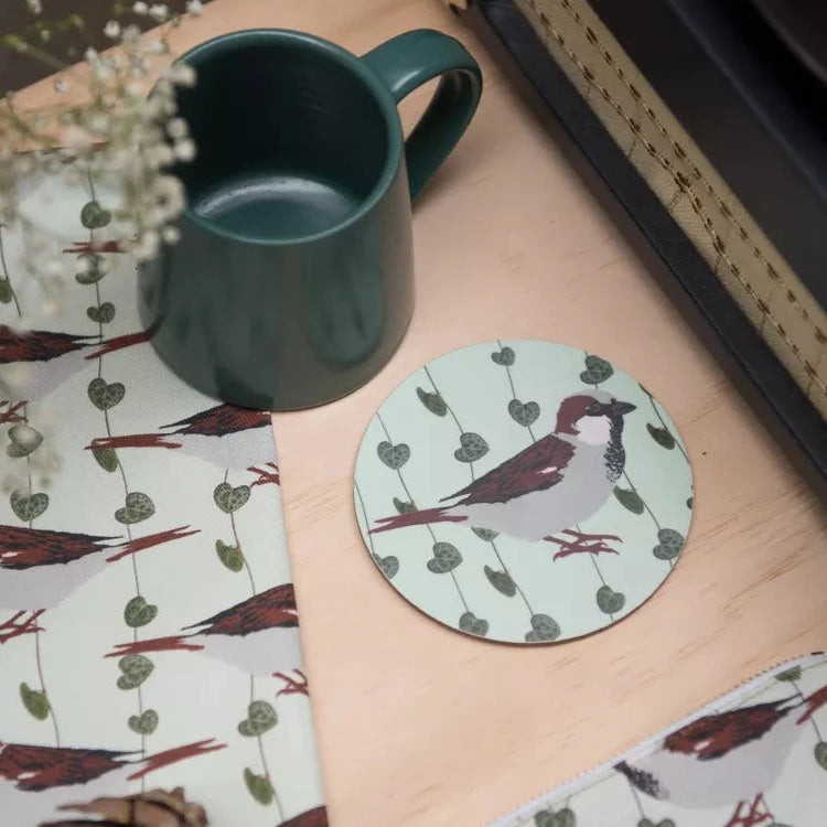 House Sparrow print coaster from The Owlery for sale at Mostyn