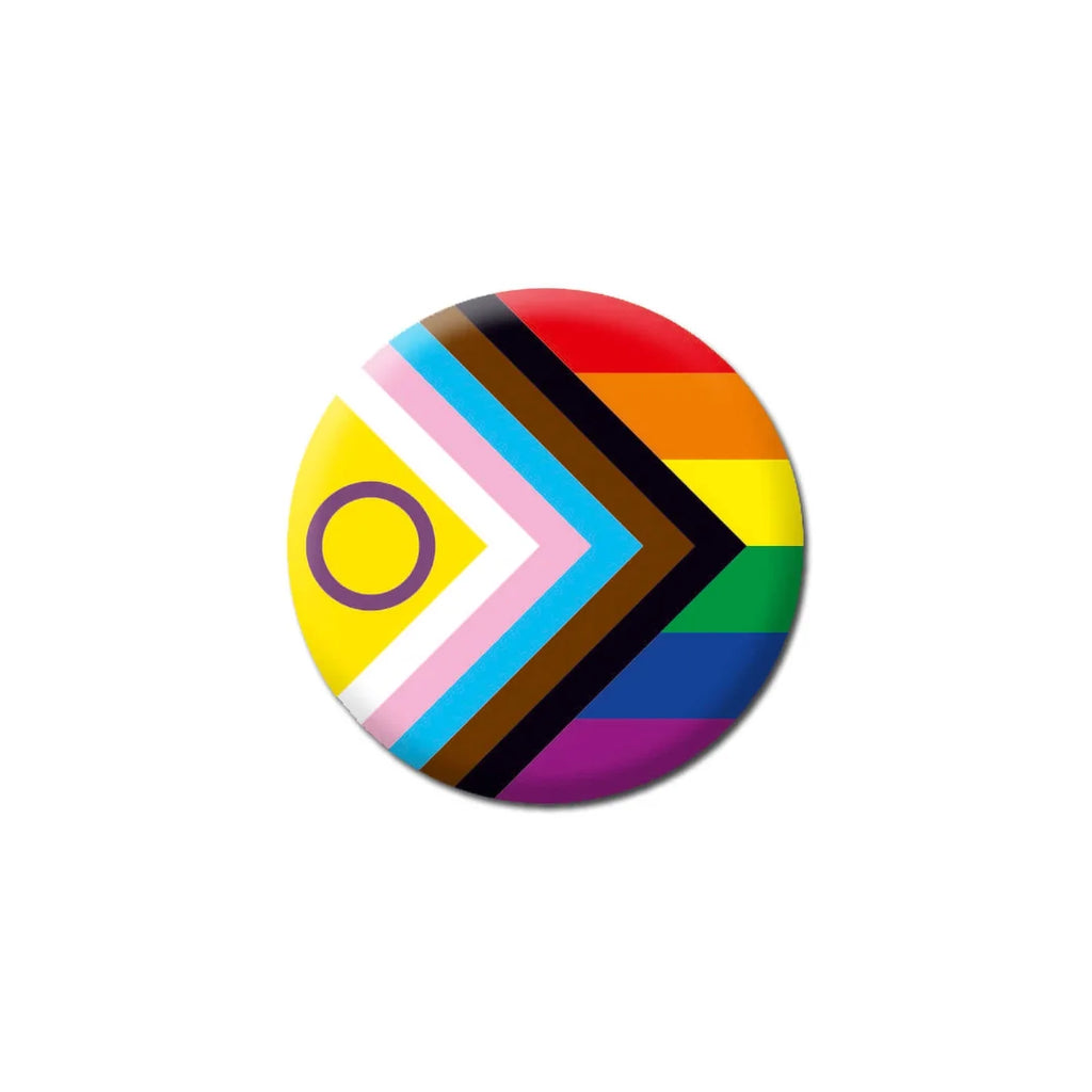 Intersex Progress Pride Flag Badge by Dean Morris cards for sale at Mostyn