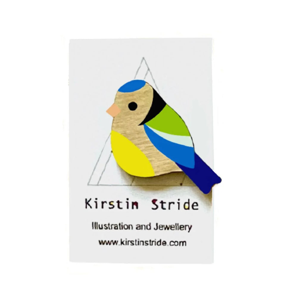 A Large Wooden Blue Tit Pin Brooch from Kirstin Stride for sale at Mosty.