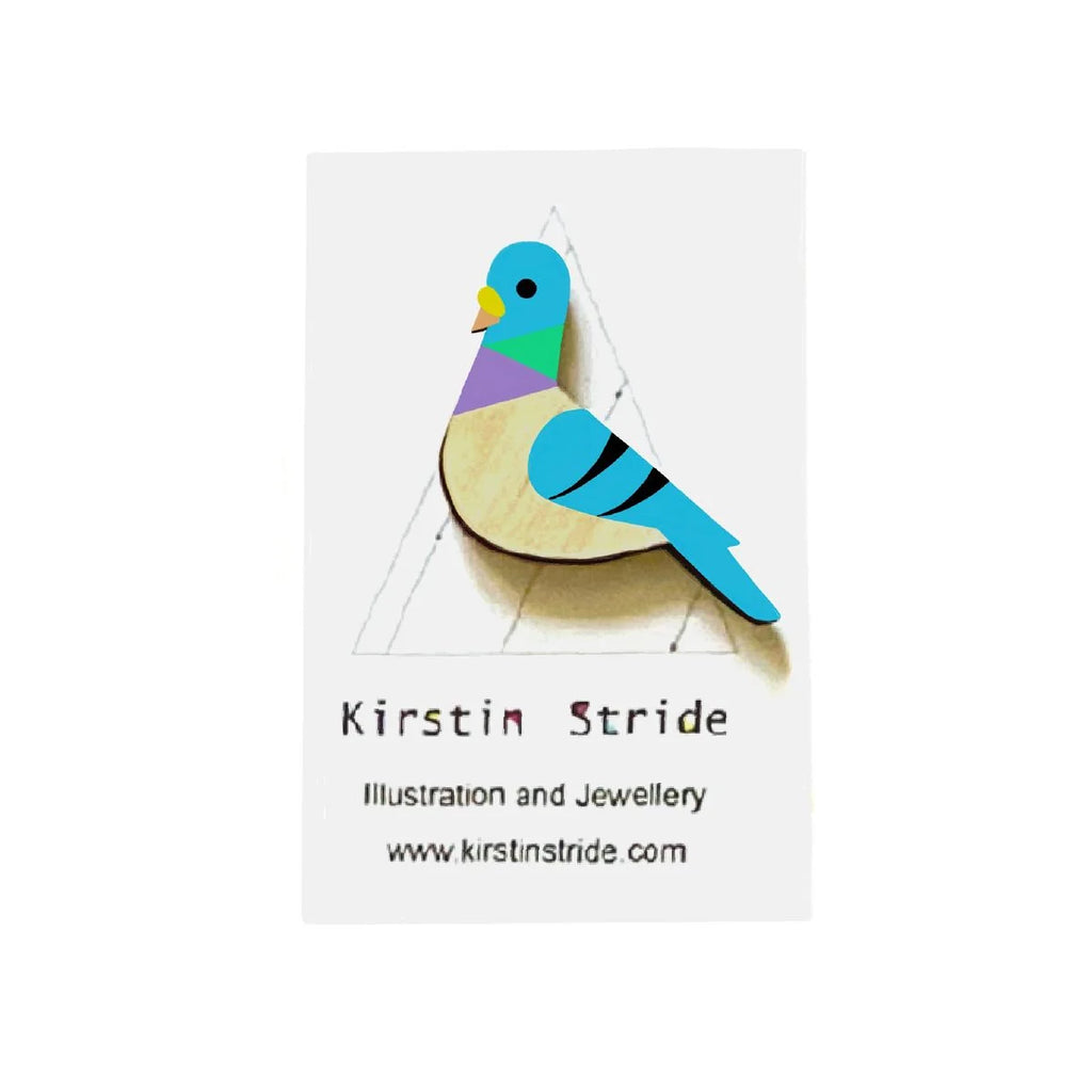 A Large Wooden Pigeon Pin Brooch from Kirstin Stride for sale at Mostyn.