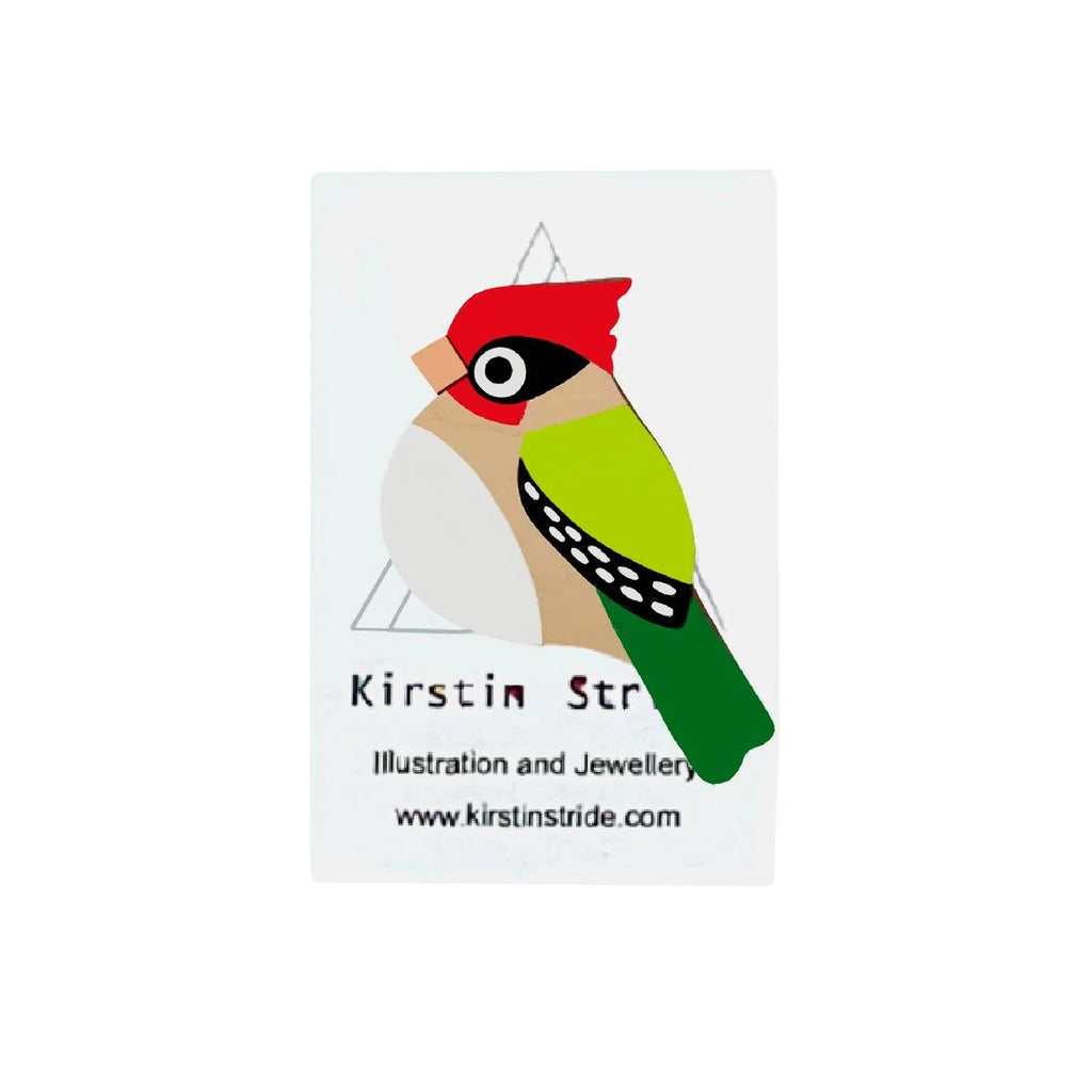 A Large Wooden Woodpecker Pin Brooch from Kirstin Stride for sale at Mostyn.