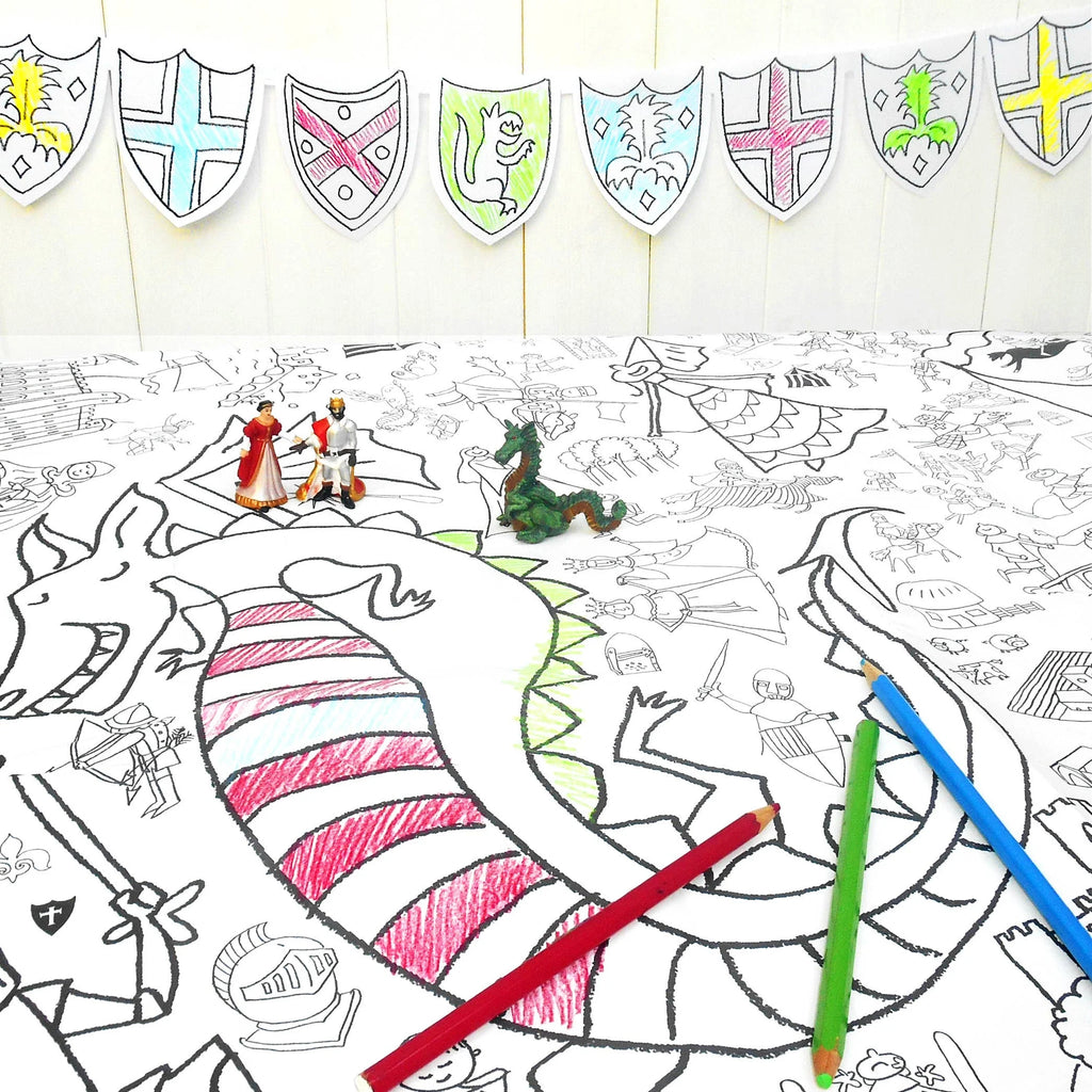 Knight and Maiden Giant Colouring In Poster Tablecloth by Eggnog colour in for sale at Mostyn