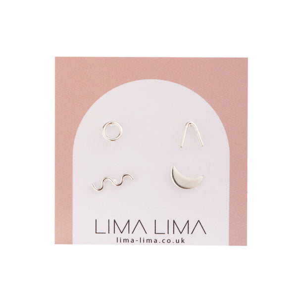 A Recycled Silver Random Shapes Stud Earring Set from Lima Lima Jewellery for sale at Mostyn.