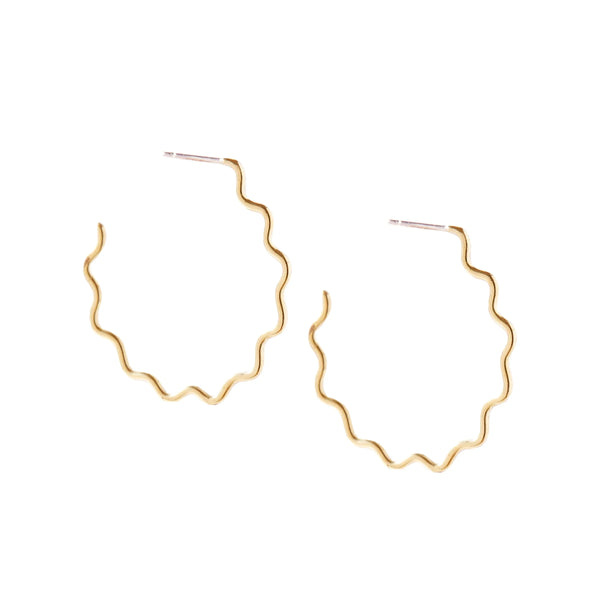 A Brass Midi Wave Hoop Earrings from Lima Lima Jewellery for sale at Mostyn.