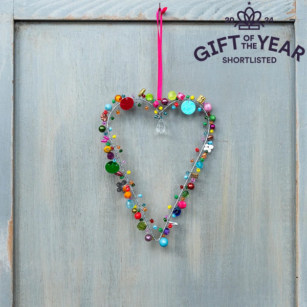 Large Handmade Beaded Multi Colour Heart Hanging Decoration from Rex London for sale at Mostyn