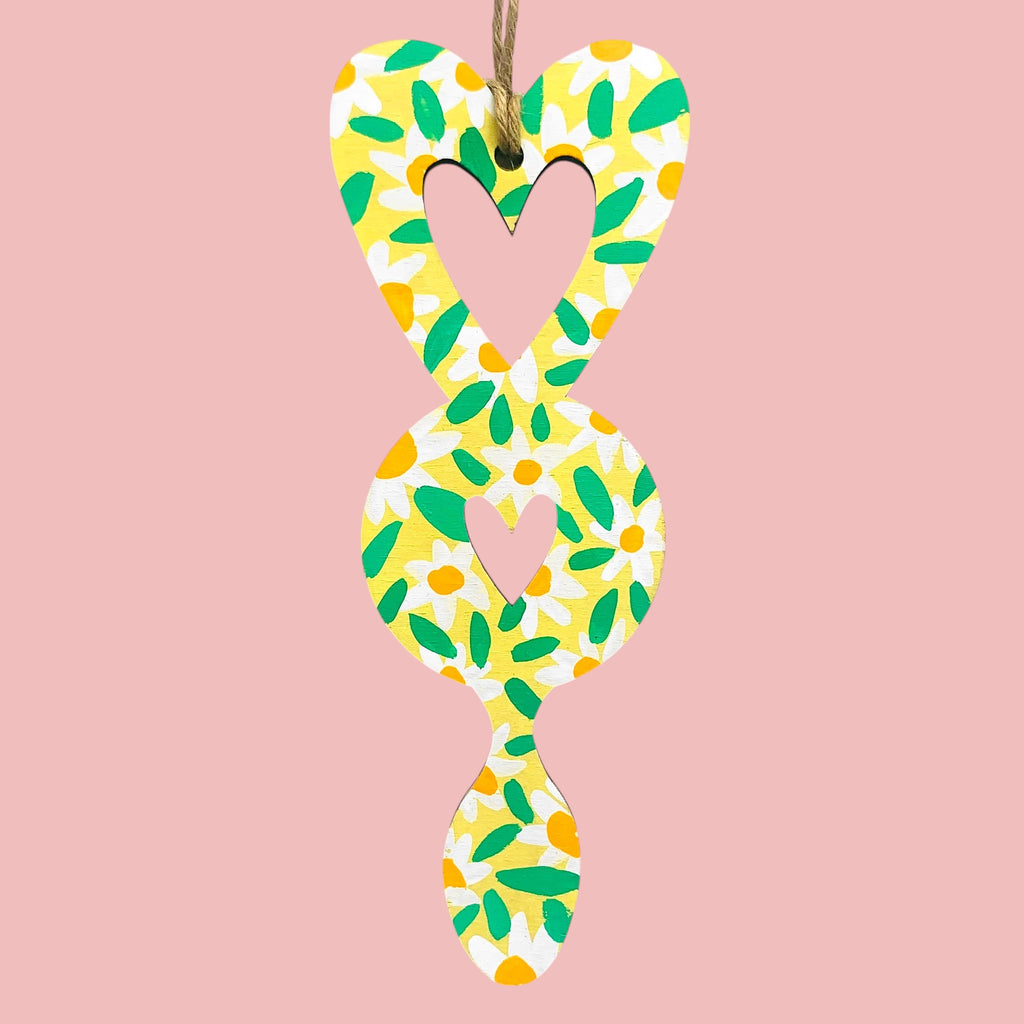Large Hand Painted Yellow Daisy Wooden Welsh Love Spoon from Hayley Doroshenko for sale at Mostyn