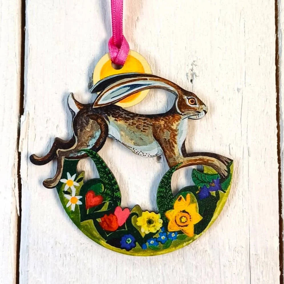 Laser Cut Spring Hare Wooden Decoration from Driftwood Designs for sale at Mostyn