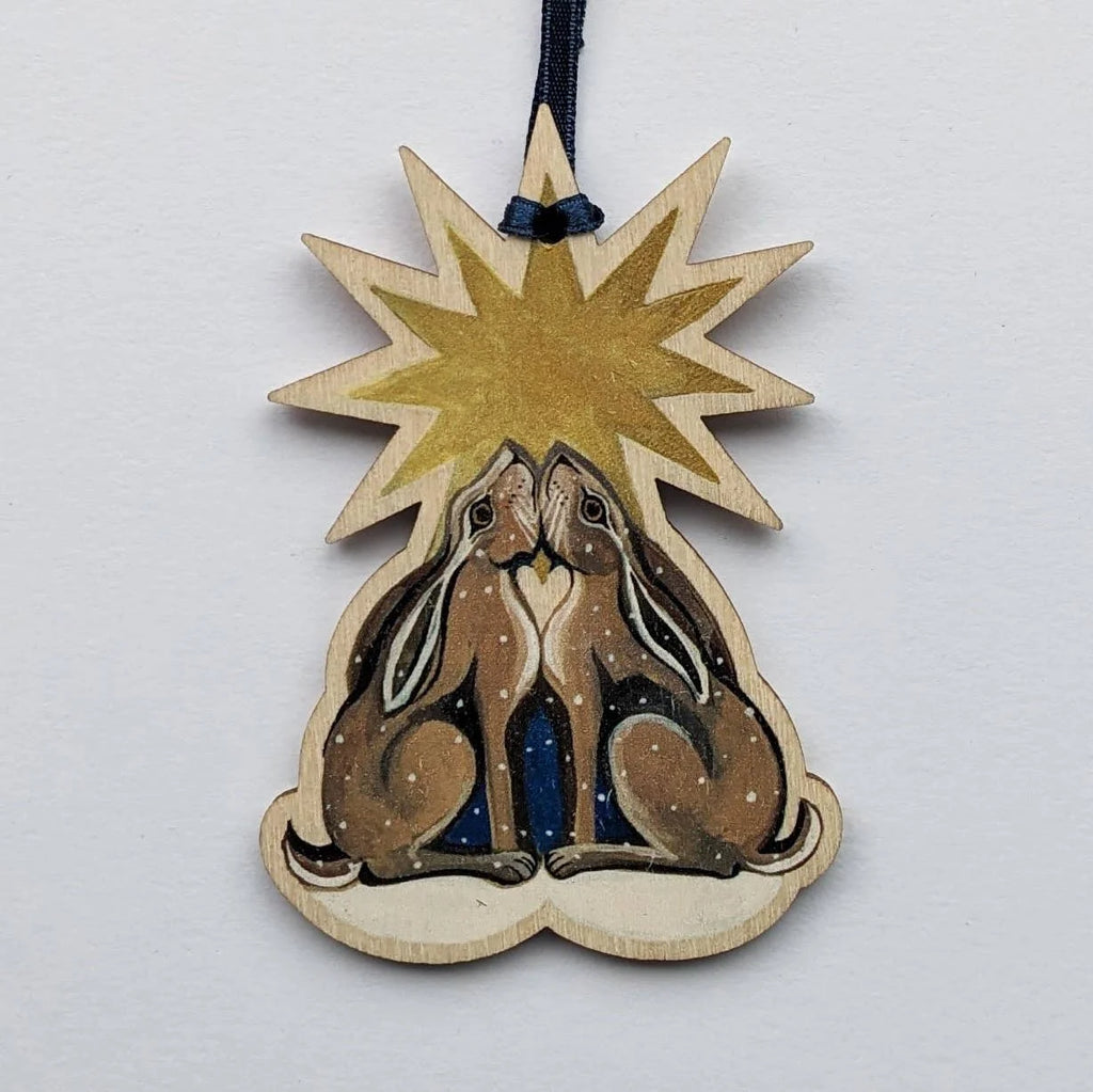 Laser Cut Star Gazing Hares Wooden Decoration from Driftwood Designs for sale at Mostyn