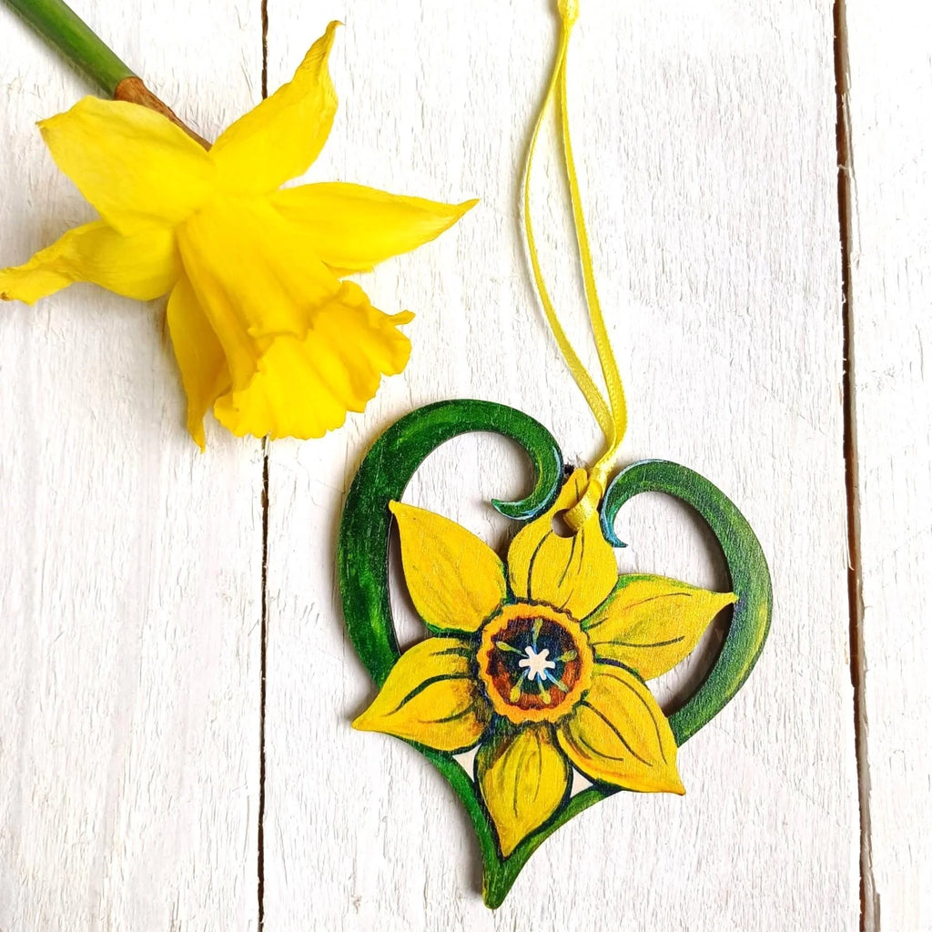 Laser Cut Welsh Daffodil Wooden Hanging Decoration from Driftwood Designs for sale at Mostyn