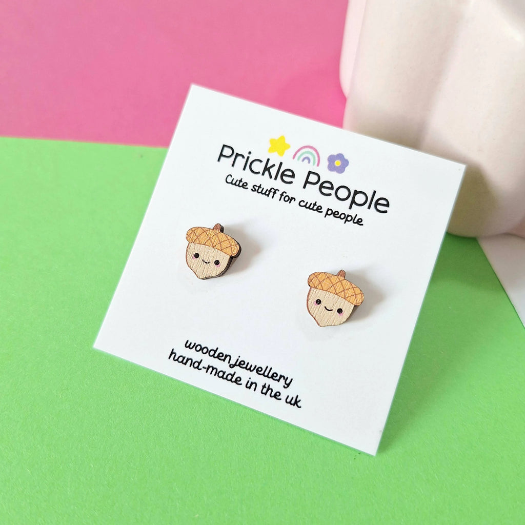 Laser Cut Kawaii Acorn Stud Earrings from Prickle People for sale at Mostyn