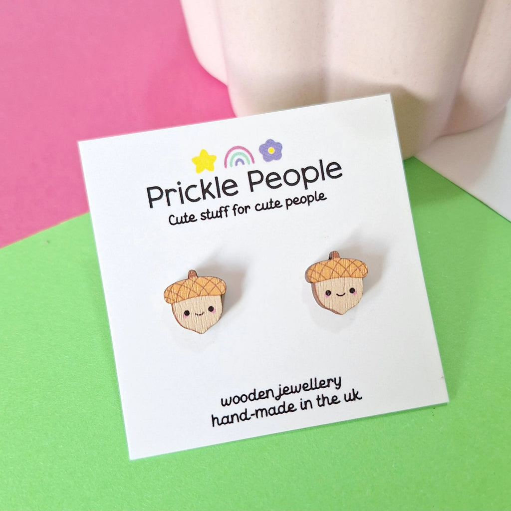 Laser Cut Kawaii Acorn Stud Earrings from Prickle People for sale at Mostyn