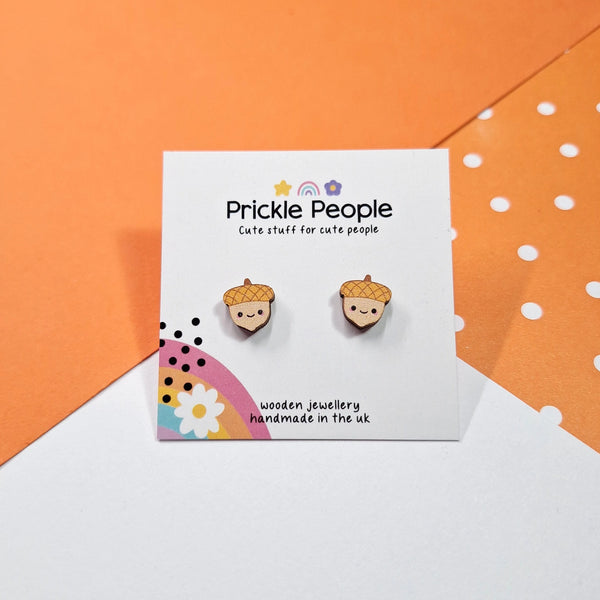 Laser Cut Kawaii Acorn Stud Earrings from Prickle People for sale at Mostyn