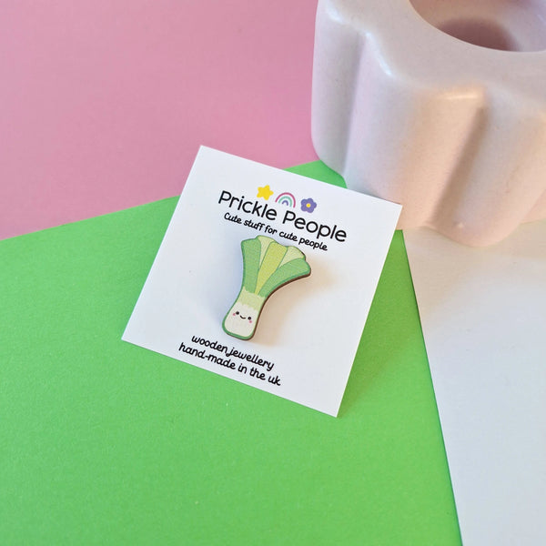 Laser Cut Welsh Leek Pin Brooch from Prickle People for sale at Mostyn