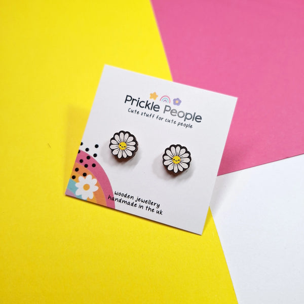Laser Cut Wooden Cute Daisy Stud Earrings from Prickle People for sale at Mostyn