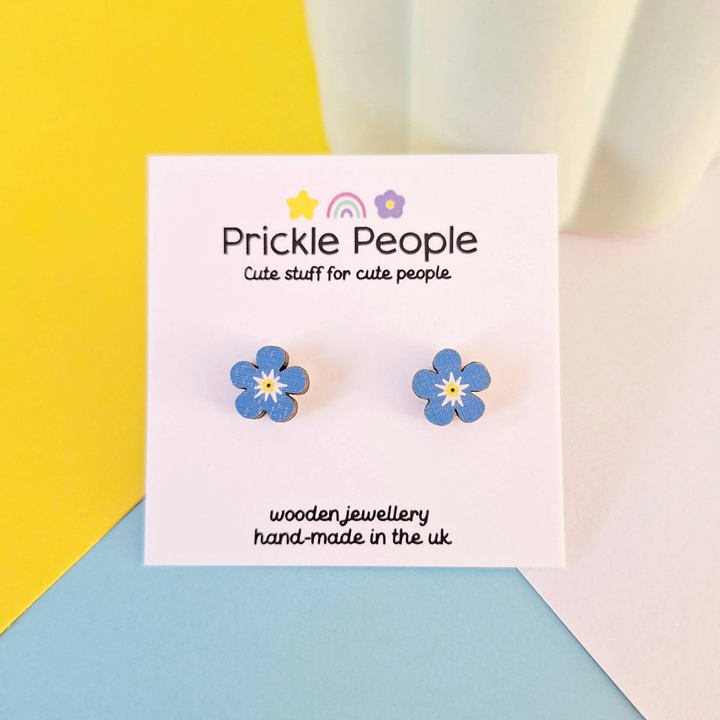 Laser Cut Wooden Forget-Me-Not Stud Earrings from Prickle People for sale at Mostyn