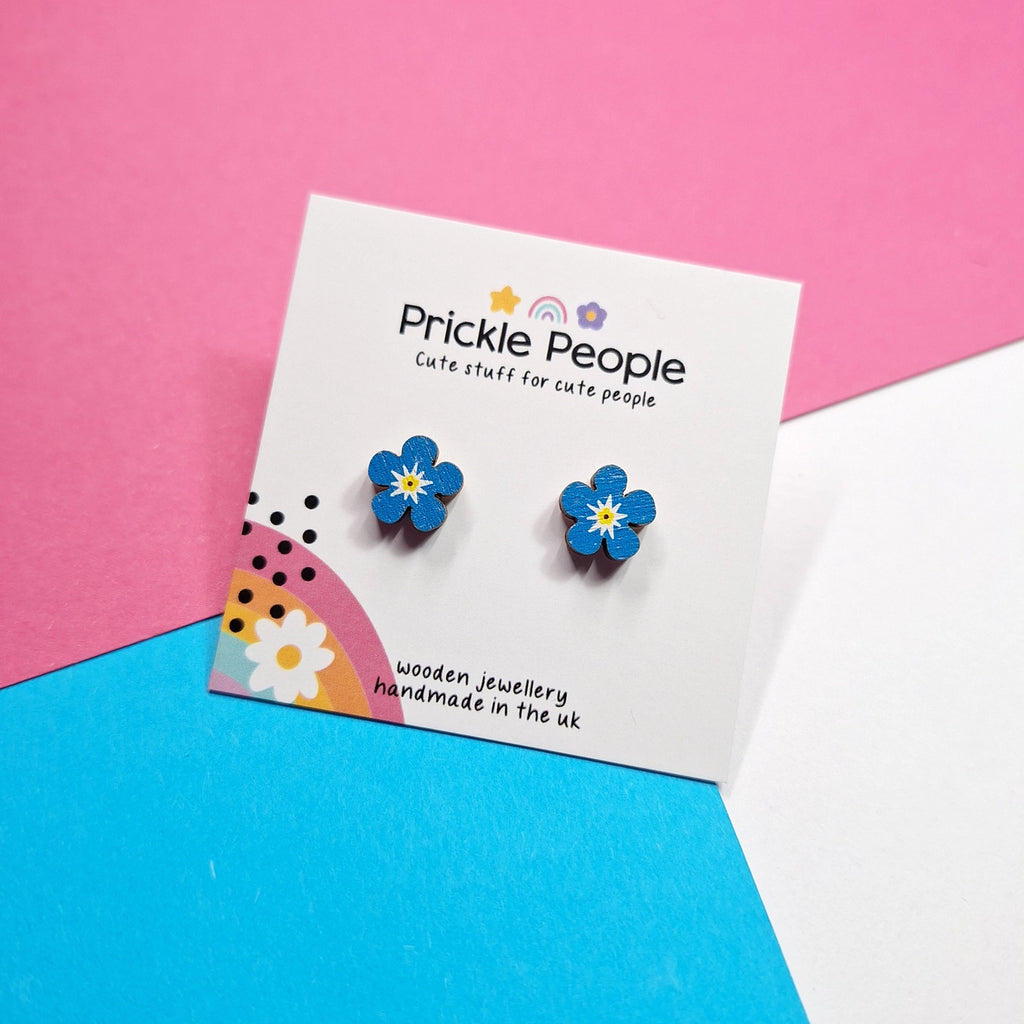 Laser Cut Wooden Forget-Me-Not Stud Earrings from Prickle People for sale at Mostyn